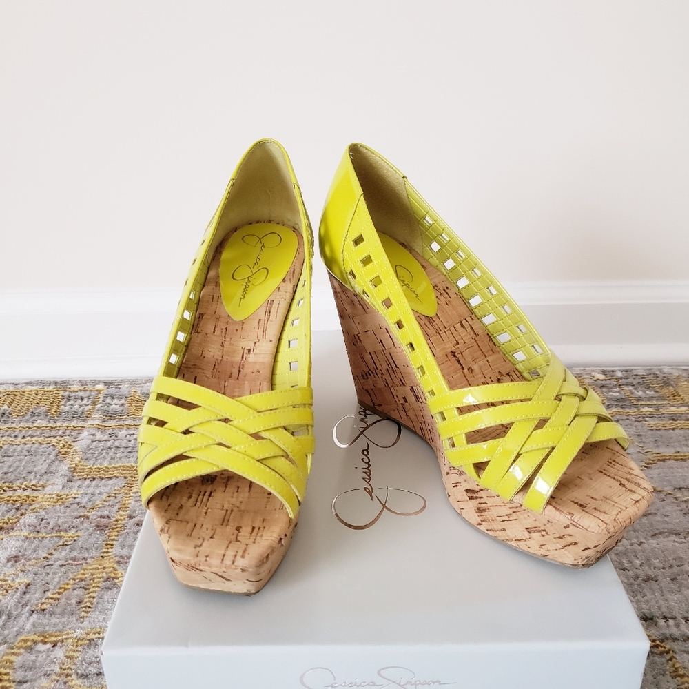 Jessica Simpson Citronelle Cork Wedge Sandals | Yellow | Size 7.5